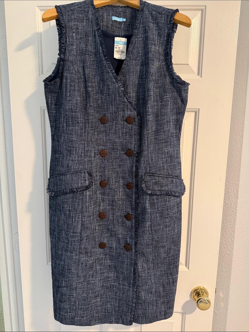 J. McLaughlin Navy Double-Breasted Sleeveless Shift Dress